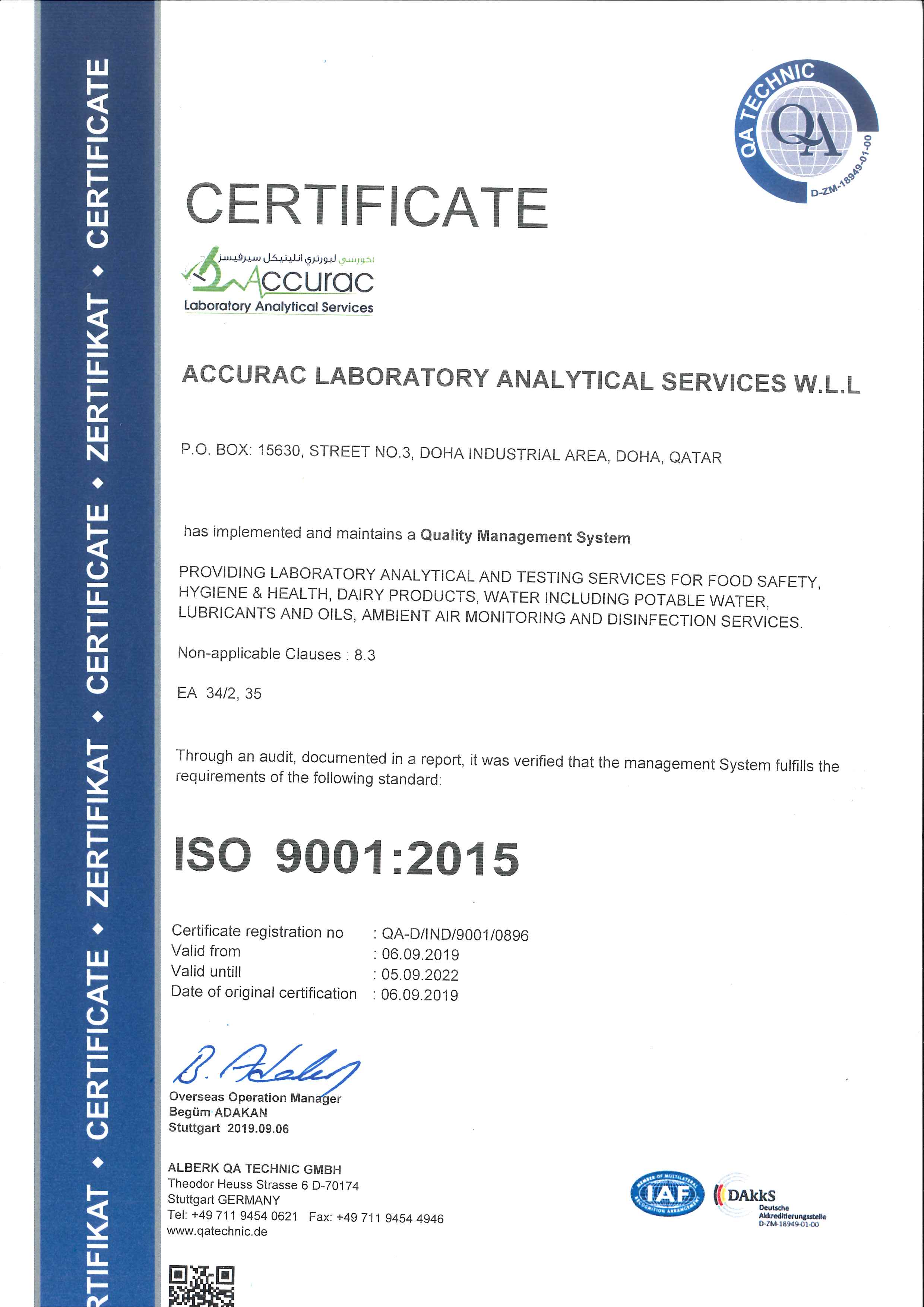 ISO 9001:2015 Accreditation - Accurac Laboratory